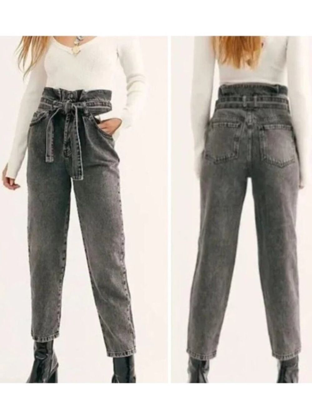 NWT We The Free People Paper Bag Waist Tie‎ Button Fly Jeans Womens 29